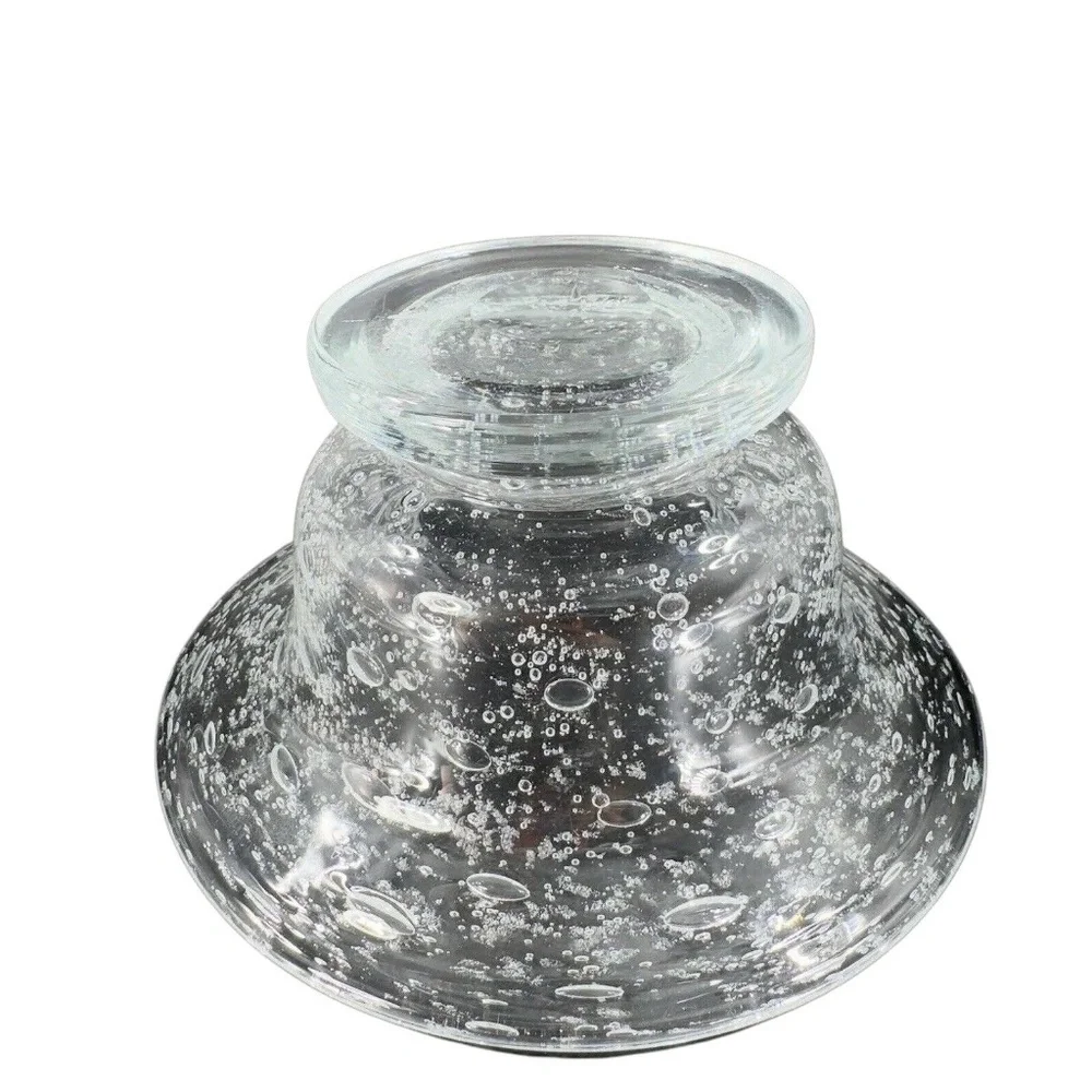 Vintage Hand Blown Footed Clear Art Glass Bowl Dish With Large Air‎ Bubbles